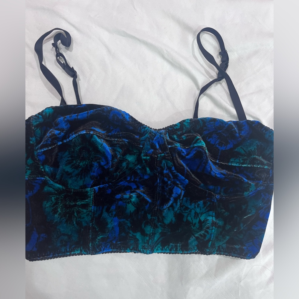 Urban Outfitters Blue and Green Velvet Top